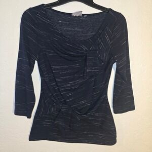 Vanessa Virginia M Navy Blue Twisted Knot Front 3/4 Sleeve Top Boho Anthropology